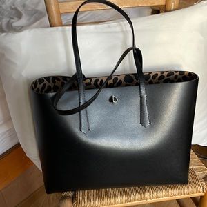 NWT Kate Spade black tote with Leopard interior and pouch, dust bag is included